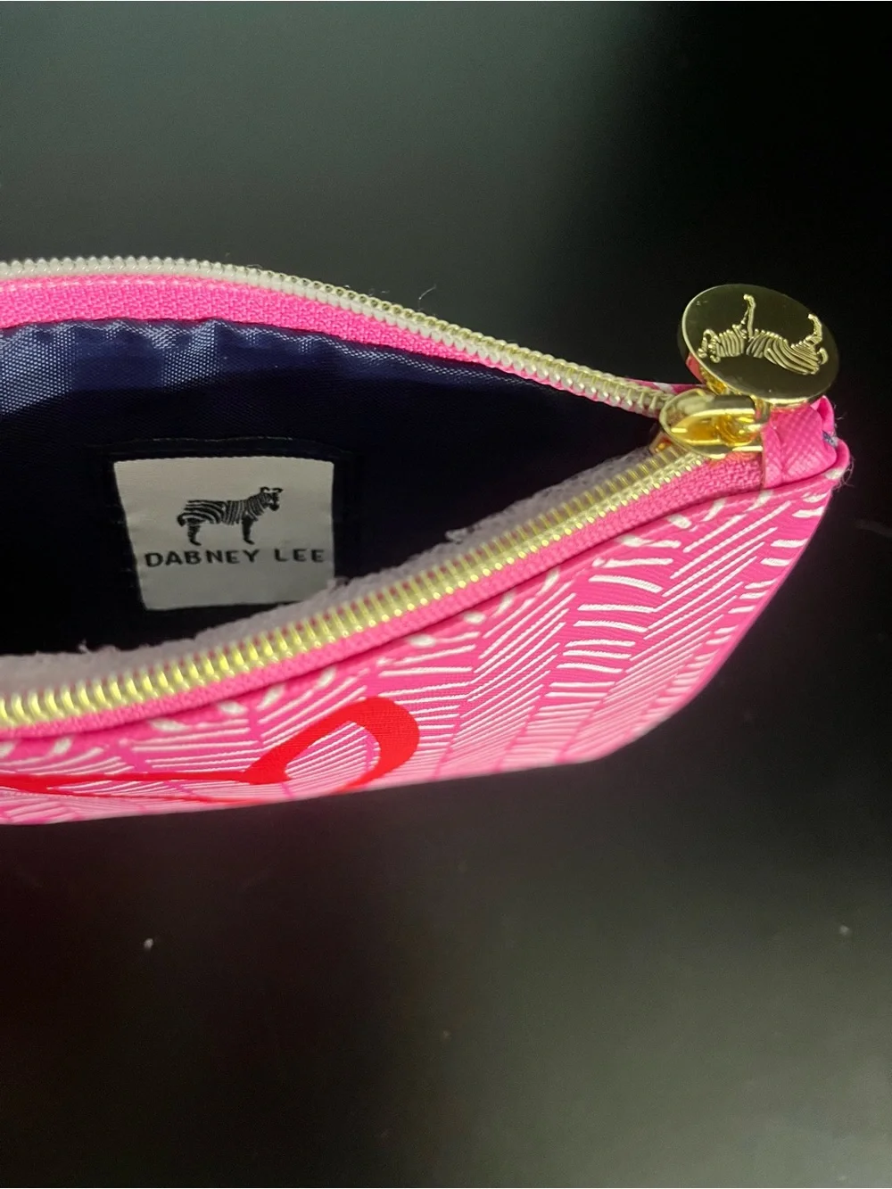 Pink Zip Wristlet Pouch with Red Heart